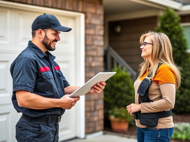 Garage Door Timber technician explaining repair options using advanced diagnostic tools